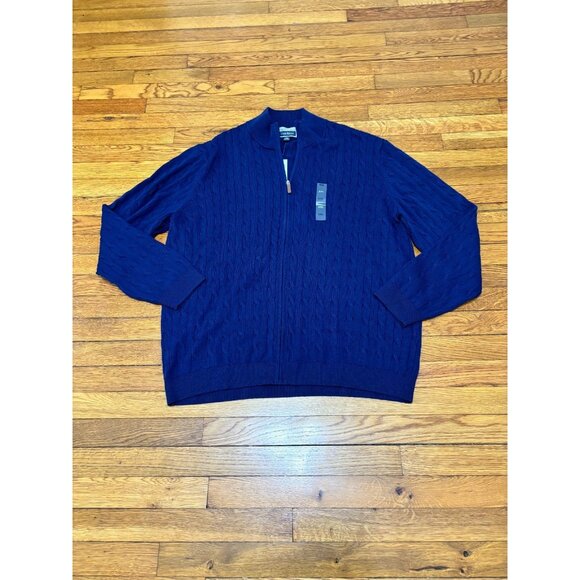 Club Room Mens Sweater Sz 2XL XXL Navy Blue Cable Knit Cotton Full Zip NWT $75 - Picture 1 of 7